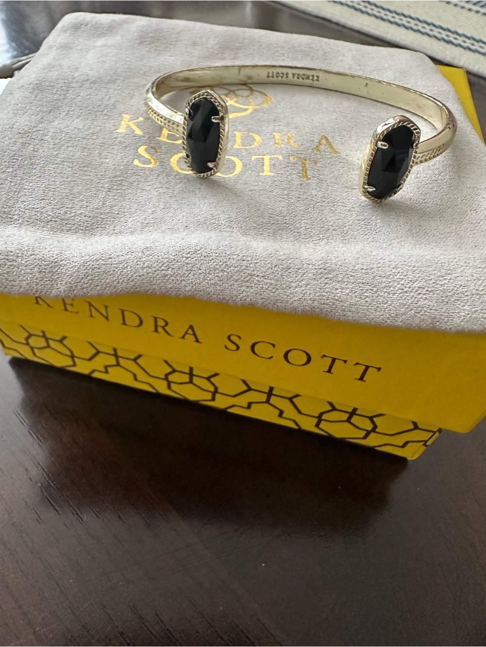 Kendra Scott Gold Open Cuff Bracelet with Black Stones